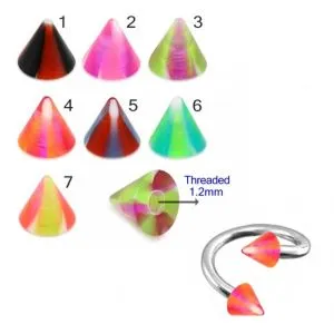 316L Surgical Steel Eyebrow Twisted Barbell With Colorful Stripes UV Cones