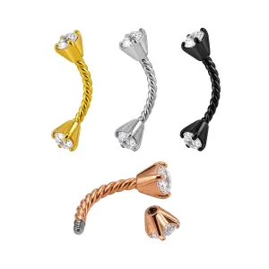 Twisted Rope Style Eyebrow ring with Prong set CZ stones