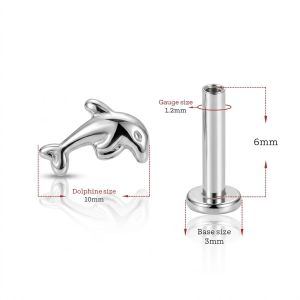 Surgical Steel Labret with Internally Threaded Dolphin Top Body piercing jewelry