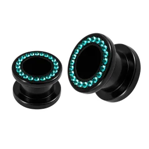 UV Ear Flesh Tunnel in Glue Setting With Blue Zircon