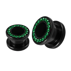UV Ear Flesh Tunnel in Glue Setting With Emerald Green