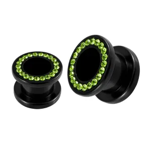 UV Ear Flesh Tunnel in Glue Setting with Peridot Stones