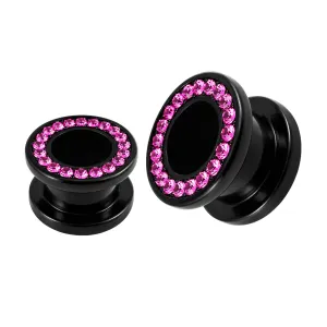 UV Ear Flesh Tunnel in Glue Setting with Pink Stones