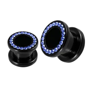 UV  Ear Flesh Tunnel With Lavender Stones In Glue Setting