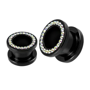 UV Multi AB Color Jeweled Ear Flesh Tunnel in Glue Setting