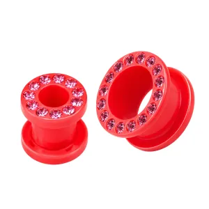 UV Multi Jeweled pink Ear Flesh Tunnel With pink CZ