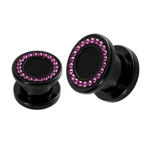 UV Multi Jeweled Purple Ear Flesh Tunnel in Glue Setting