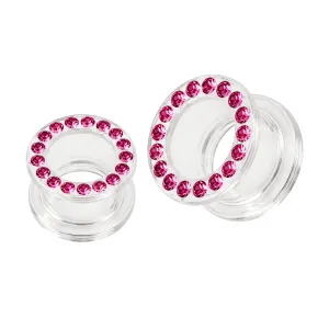 UV Transparant Multi Stone Ear Flesh Tunnel with Screw