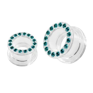 UV Transparent Multi CZ Stones Ear Flesh Tunnel with Screw