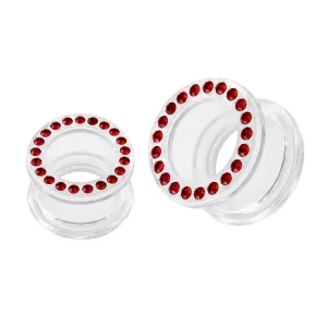 UV Transparent Multi Garnet Red Jeweled Ear Flesh Tunnel 