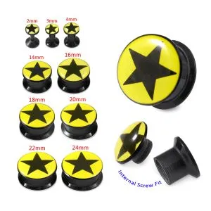 Black UV Internal Black Star Logo With Screw Fit Ear Tunnel