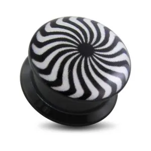 Black UV Internal Eye Swirl Logo With Screw Fit Ear Tunnel