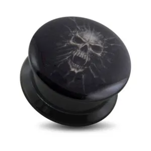 Black UV Internal Mummy Skull Logo With Screw Fit Ear Tunnel