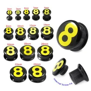 Black UV Internal #8 Logo With Screw Fit Ear Tunnel