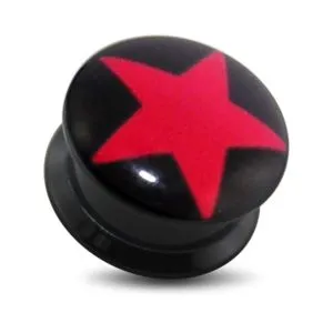 Black UV Internal red Star Logo With Screw Fit Ear Tunnel