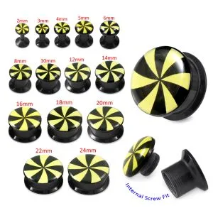Black UV Internal Black And Yellow Swirl Logo With Screw Fit Ear Tunnel