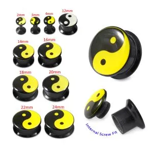 Black UV Internal Ying Yang Screw Fit Ear Tunnel