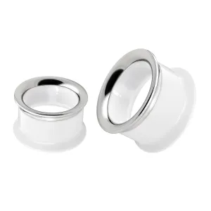 White UV Acrylic with Steel Internal Thread Flesh Tunnel