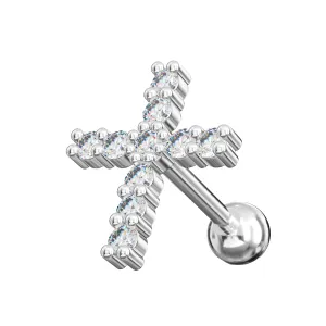Wholesale Cartilage Helix Tragus - Cross with Micro CZ Design - Steel color