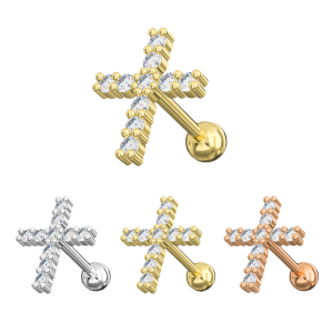 Wholesale Cartilage Helix Tragus - Cross with Micro CZ Design - Variation