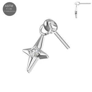 Wholesale G23 Titanium Threadless Pin Top with Labret- Dangling Star CZ Design -  Plain color