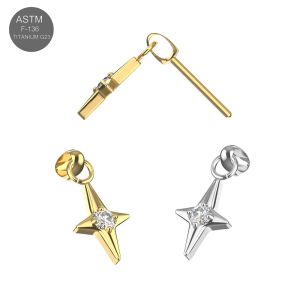 Wholesale G23 Titanium Threadless Pin Top with Labret- Dangling Star CZ Design - Variations