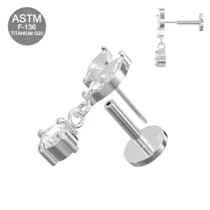 Wholesale G23 Titanium Threadless Labret Stud- Fancy Hanging CZ Design - Plain color