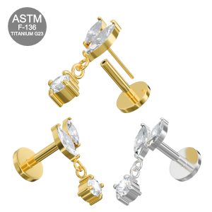 Wholesale G23 Titanium Threadless Labret Stud-  Fancy Hanging CZ Design - Variation
