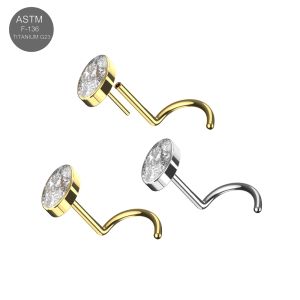Wholesale G23 Titanium Nose stud Threadless body jewelry - Oval Shaped CZ Design - Variation