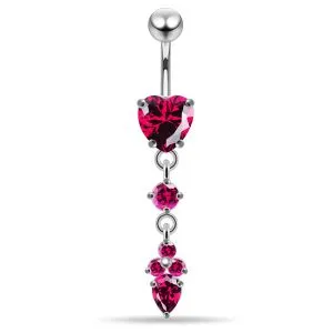 925 Sterling Silver CZ Dangling Heart & Teardrop Belly bar