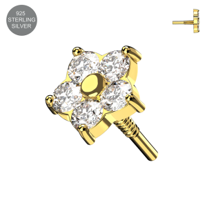 925 Sterling Silver Internally Threaded Crystal Flower Top