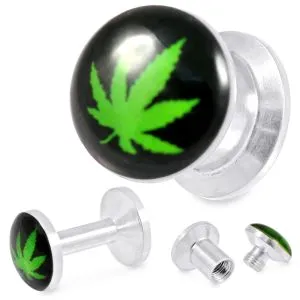 316L Surgical Steel Marijuana Logo Screw Fit Flesh Tunnel