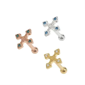 925 Sterling Silver CZ Cross Cartilage Tragus Piercing Ear Stud Jewelry