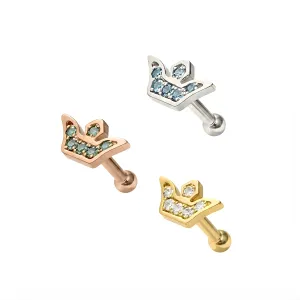 925 Sterling Silver Crown CZ Jeweled Cartilage Tragus Piercing Ear Stud Jewelry