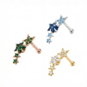 925 Sterling Silver Celestial Star CZ Cartilage Tragus Piercing Ear Stud Jewelry