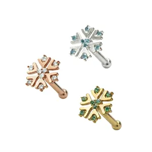 925 Sterling Silver Snowflake CZ Cartilage Tragus Piercing Ear Stud Jewelry