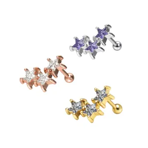 925 Sterling Silver Tri Star CZ Cartilage Tragus Piercing Ear Stud Jewelry