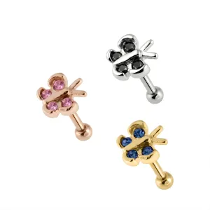925 Sterling Silver Butterfly CZ Cartilage Tragus Piercing Ear Stud Jewelry
