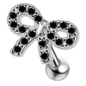 925 Sterling Silver CZ Jeweled Bow Cartilage Tragus Piercing Ear Stud