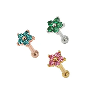 925 Sterling Silver Floral CZ Cartilage Tragus Piercing Ear Stud Jewelry