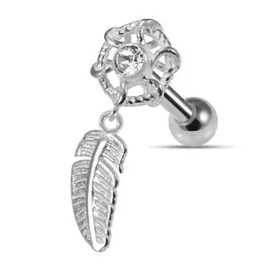 925 Sterling Silver CZ Jeweled Dream Catcher Cartilage Tragus Piercing Ear Stud