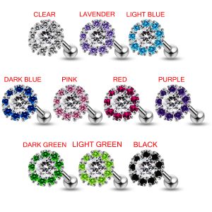925 Sterling Silver Round CZ Jeweled Flower Cartilage Tragus Piercing Ear Stud