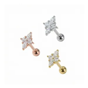 925 Sterling Silver Marquise CZ Cartilage Tragus Piercing Ear Stud Jewelry