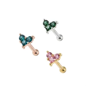 925 Sterling Silver 3 Stone Heart CZ Cartilage Tragus Piercing Ear Stud Jewelry