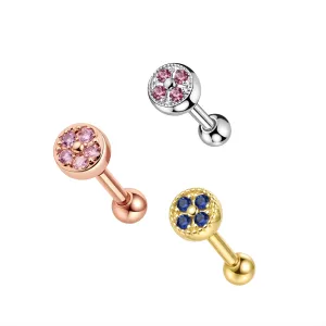 925 Sterling Silver Micro Jeweled Round Dotted pattern Cartilage Tragus Piercing Ear Stud