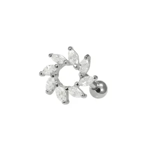 925 Sterling Silver Clear CZ Jeweled Swirl Flower Cartilage Tragus Piercing Ear Stud