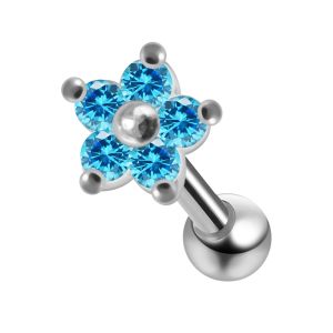 925 Sterling Silver CZ Jeweled Flower Cartilage Tragus Piercing Ear Stud Jewelry