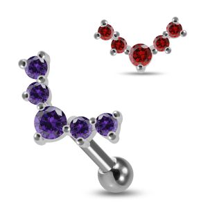 925 Sterling Silver Curved CZ Jeweled Cartilage Tragus Piercing Ear Stud