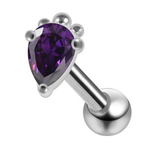 925 Sterling Silver CZ Jeweled Pear Cartilage Tragus Piercing Ear Stud Jewelry