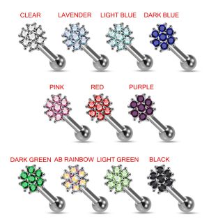 Flower CZ Jeweled 925 Sterling Silver Cartilage Tragus Piercing Ear Stud